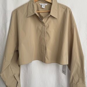 NEW Athleta Women's Midday Ultra Cropped Shirt Large Beige/Tan NWT